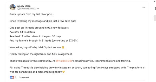 Lynsey Sloan: 993 new followers from one post, 1.1 million views, 81 leads